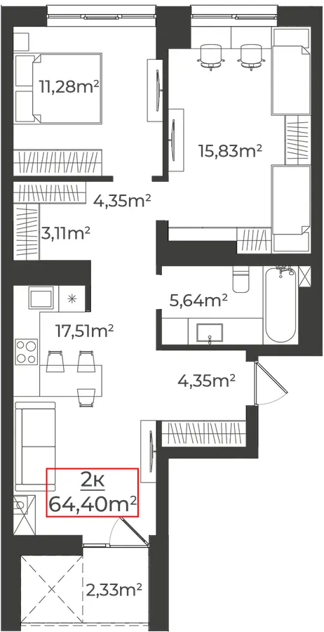 Клубний будинок на Панаса Мирного — 64.4 м²
