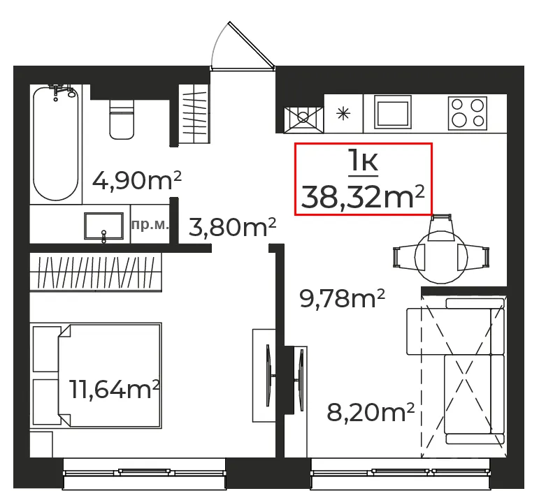 Клубний будинок на Панаса Мирного — 38.3 м²