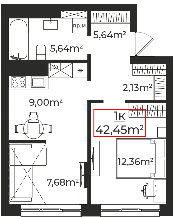 Клубний будинок на Панаса Мирного — 42.5 м²