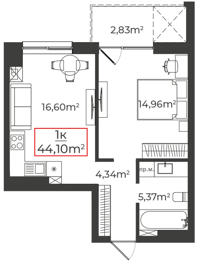 Клубний будинок на Панаса Мирного — 44.1 м²