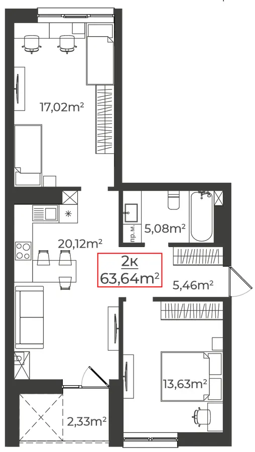 Клубний будинок на Панаса Мирного — 63.6 м²