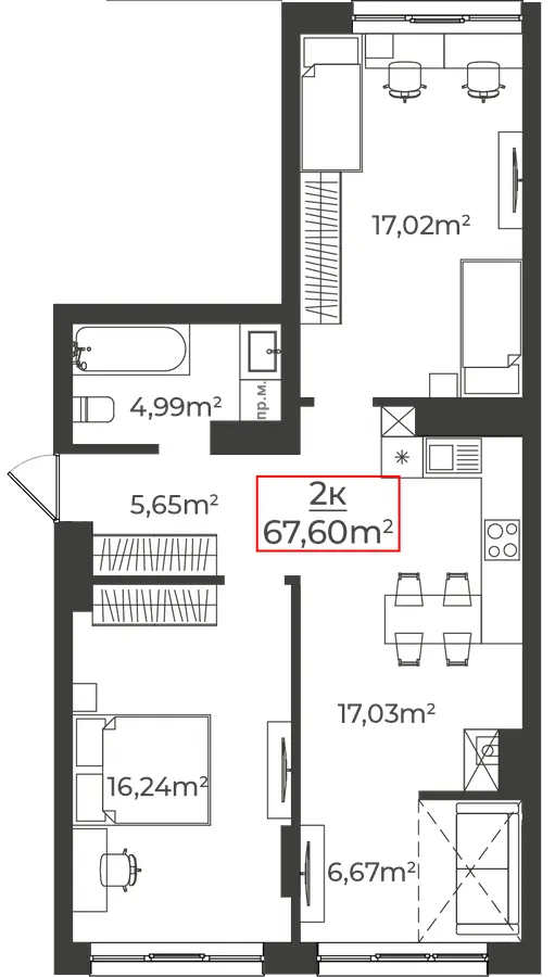Клубний будинок на Панаса Мирного — 67.6 м²