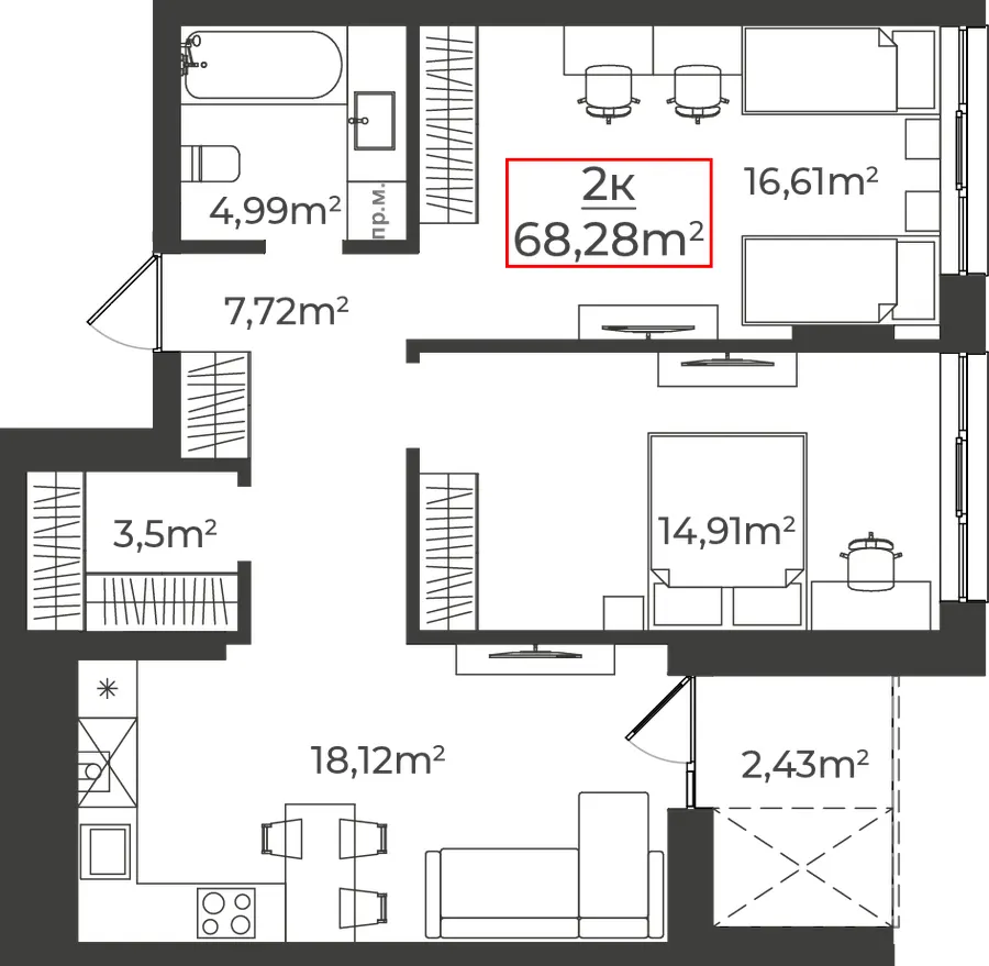 Клубний будинок на Панаса Мирного — 68.3 м²