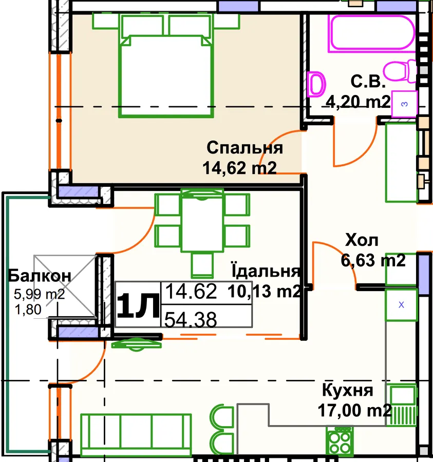 ЖК Саме Той — 54.4 м²