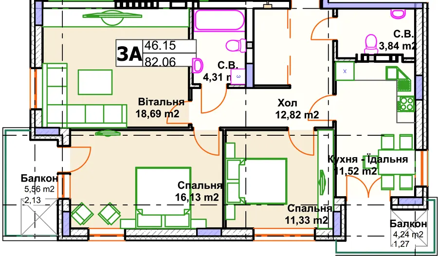 ЖК Саме Той — 82.1 м²