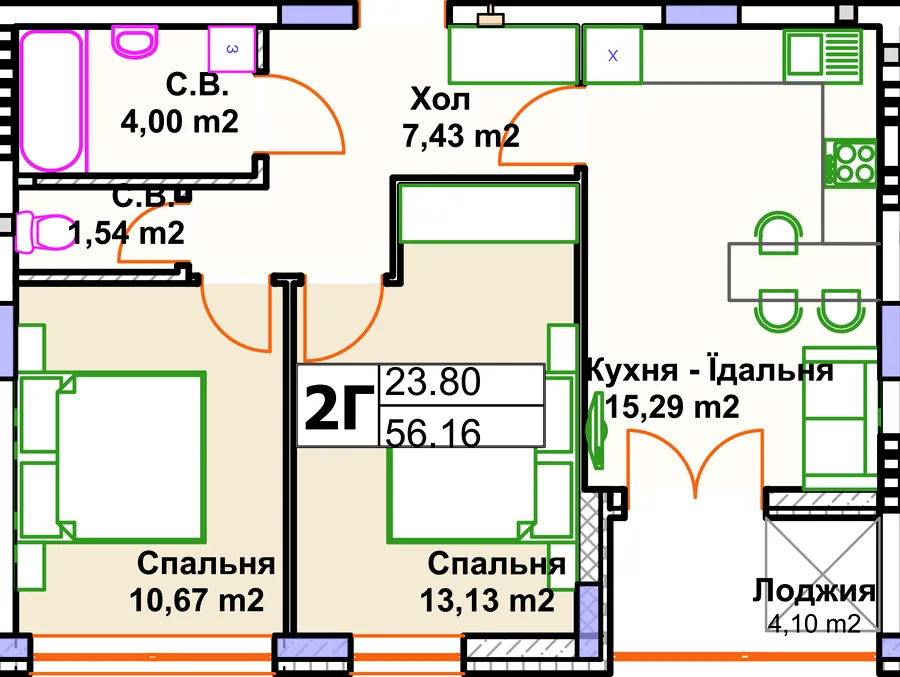 2-комнатная квартира, 56 м², Немешаево — фото 1