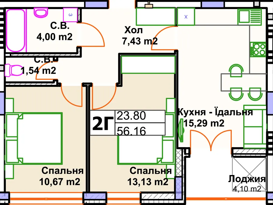 ЖК Саме Той — 56.2 м²