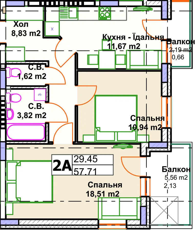 ЖК Саме Той — 57.7 м²