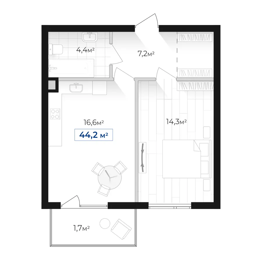ЖК Містечко Південне — 44.2 м²