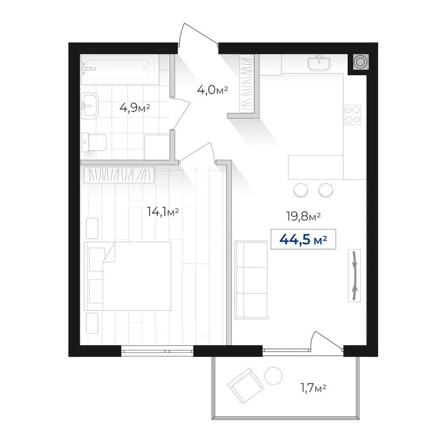 ЖК Містечко Південне — 44.5 м²