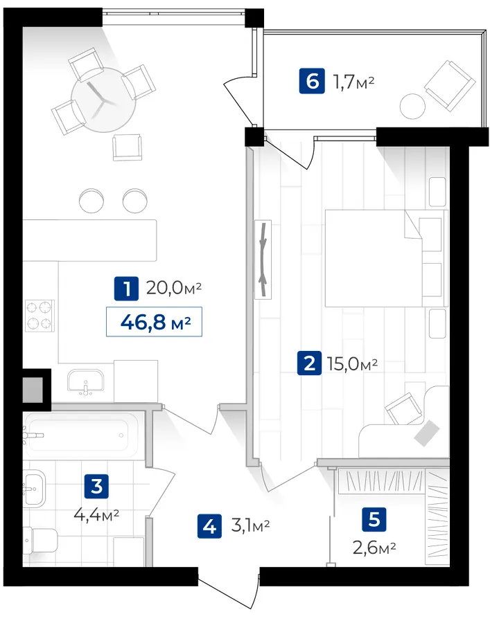 ЖК Містечко Південне — 46.8 м²