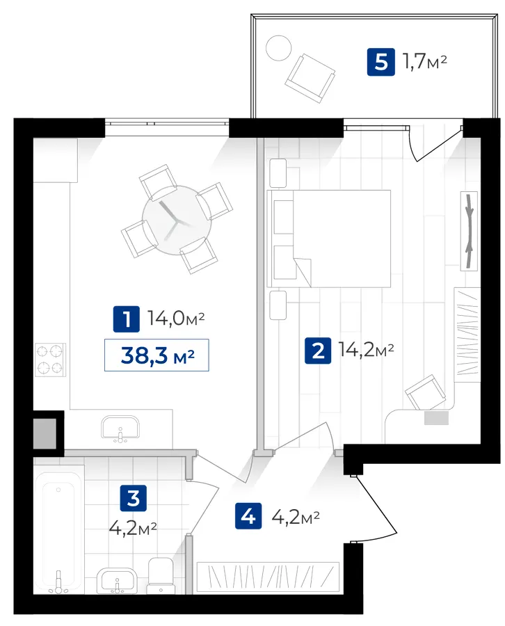 ЖК Містечко Південне — 38.3 м²