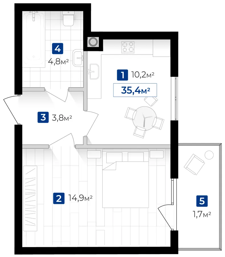 ЖК Містечко Південне — 35.4 м²