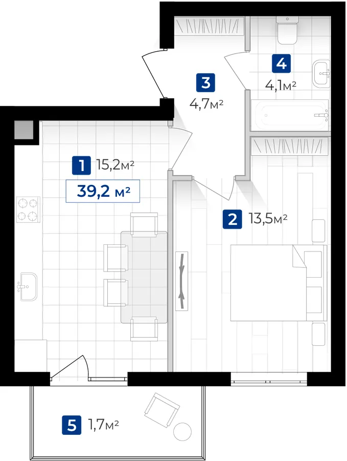 ЖК Містечко Південне — 39.2 м²
