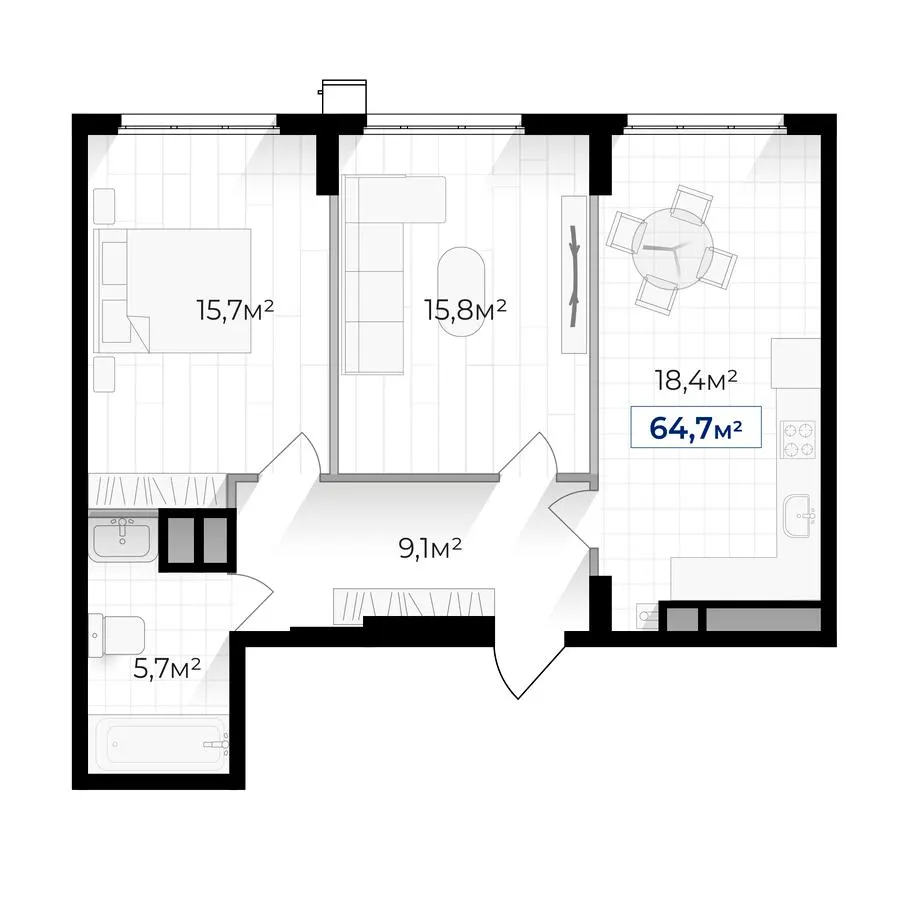 ЖК Асторія — 64.7 м²