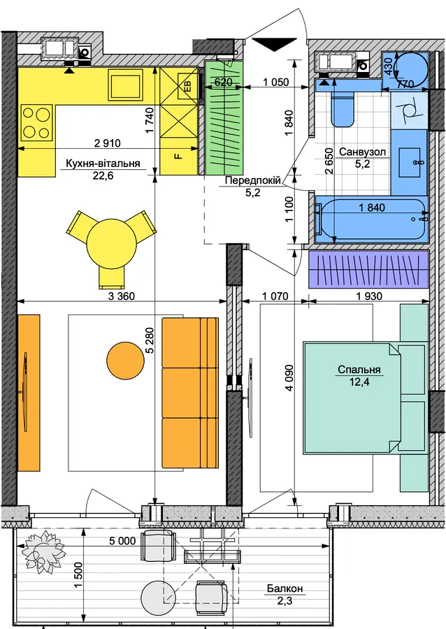 ЖК Respublika — 47.7 м²