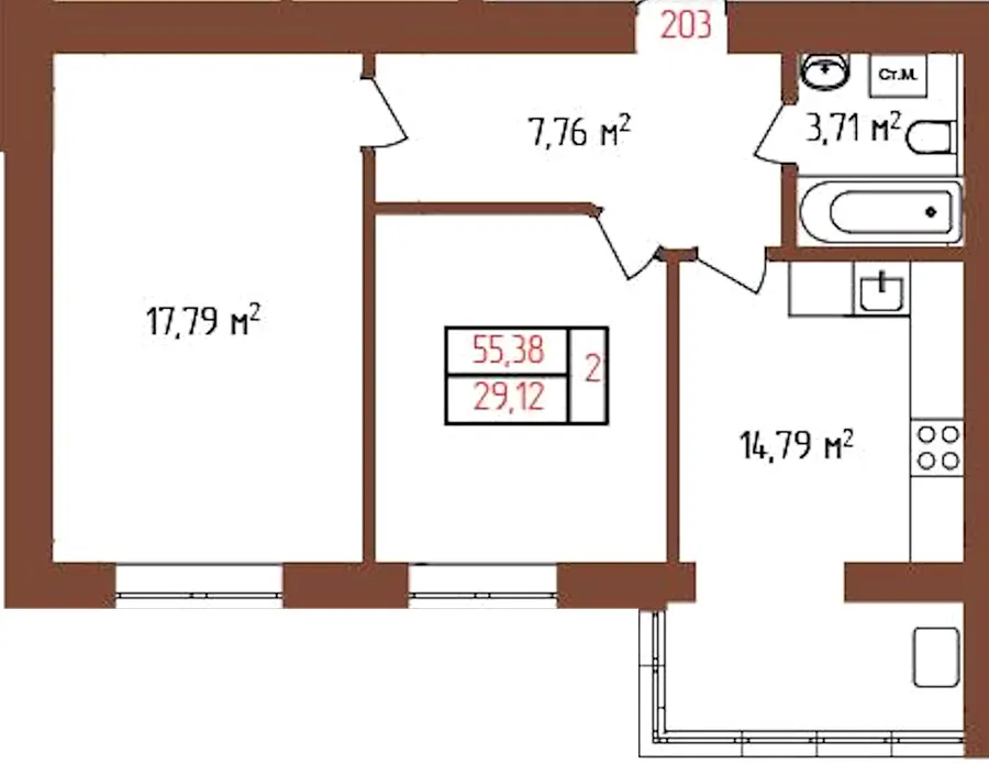 ЖК Лелека — 55.4 м²