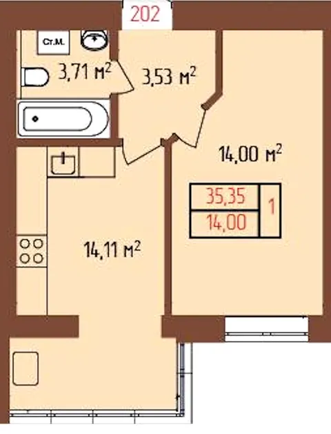 1-комнатная квартира, 35 м², Шепетовка
