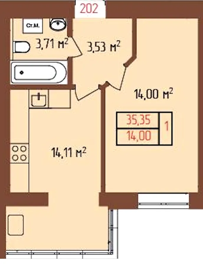 ЖК Лелека — 35.4 м²