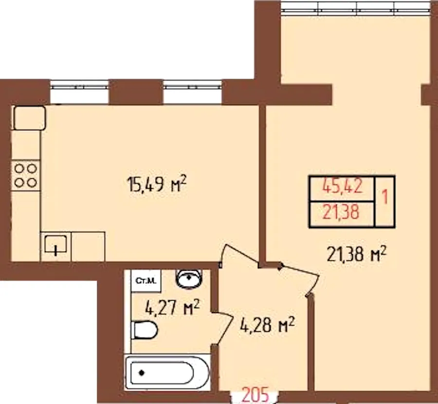 ЖК Лелека — 45.4 м²