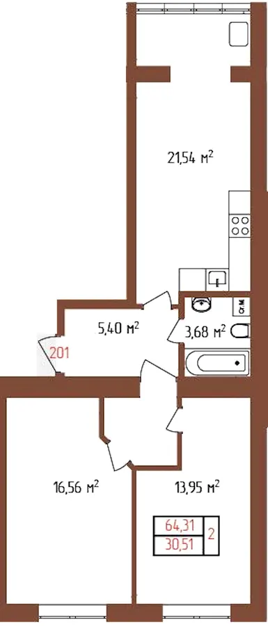 ЖК Лелека — 64.3 м²