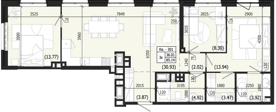 ЖК Парус WEST — 85.1 м²