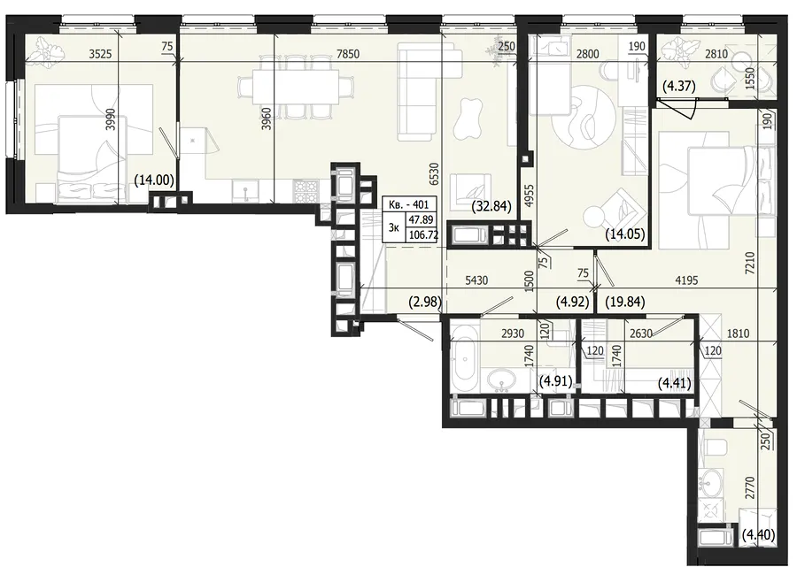 ЖК Парус WEST — 106.7 м²