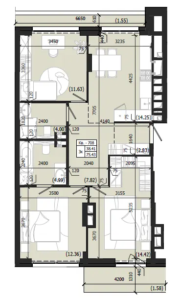 ЖК Парус WEST — 75.4 м²