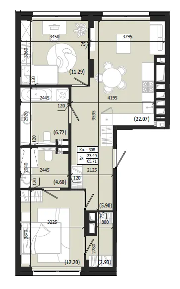 ЖК Парус WEST — 65.7 м²