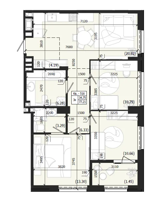 ЖК Парус WEST — 77.2 м²