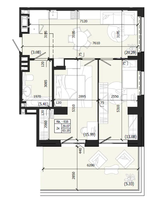 ЖК Парус WEST — 63.2 м²