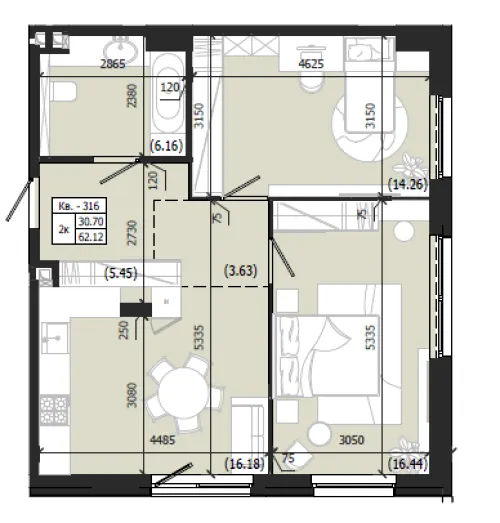 ЖК Парус WEST — 62.1 м²