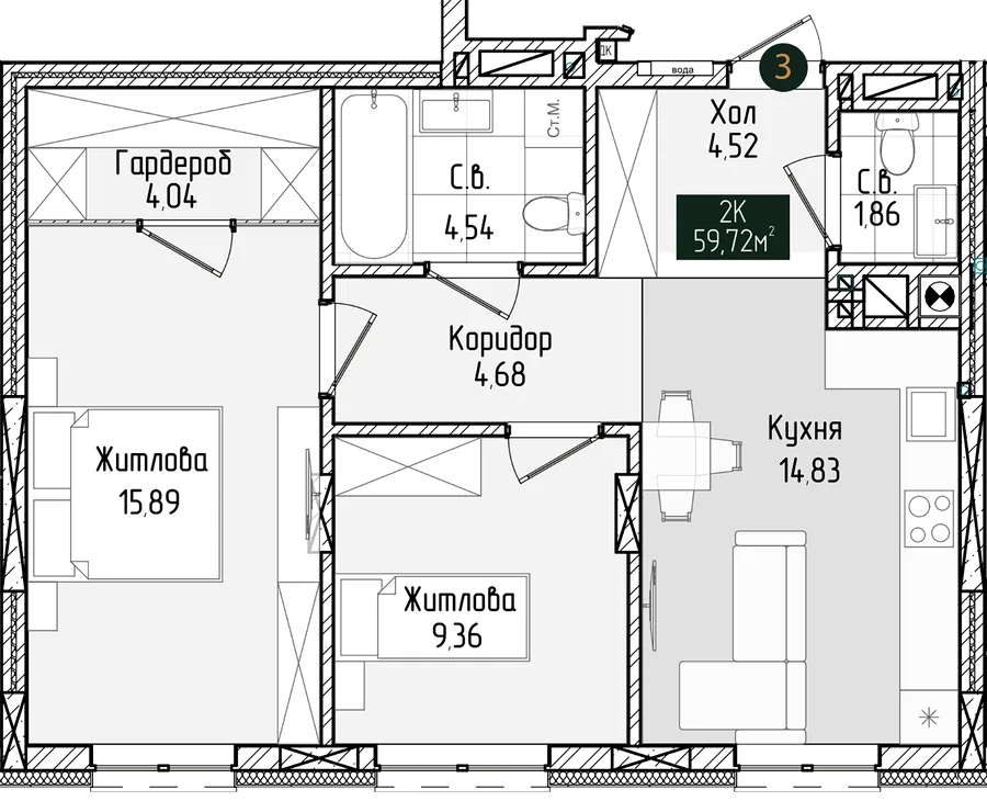 2-комнатная квартира, 60 м², Черновцы — фото 1