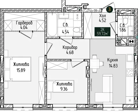 2-кімнатна квартира, 60 м², Чернівці