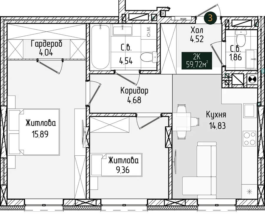 ЖК Grand Residence Chernivtsi — 59.7 м²
