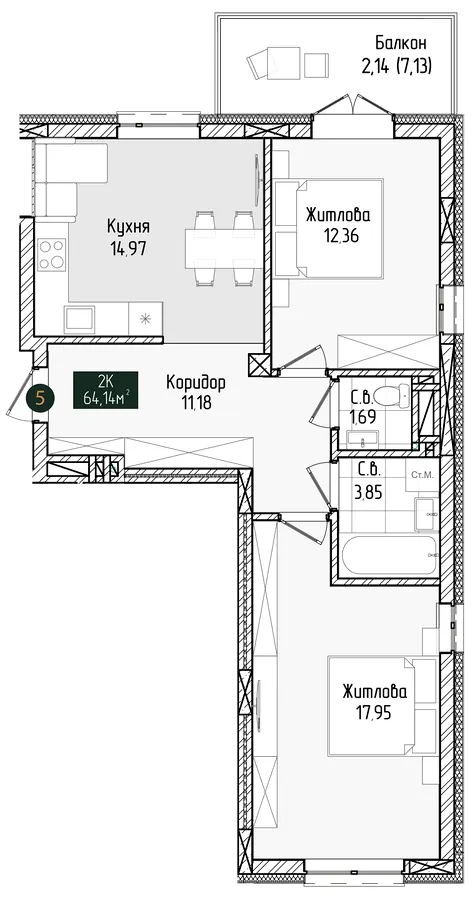 ЖК Grand Residence Chernivtsi — 64.1 м²