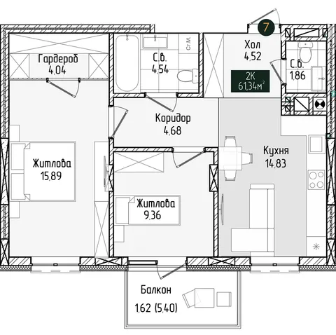 2-кімнатна квартира, 61 м², Чернівці
