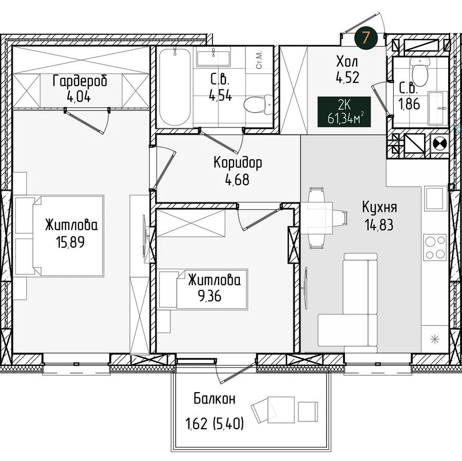 ЖК Grand Residence Chernivtsi — 61.3 м²