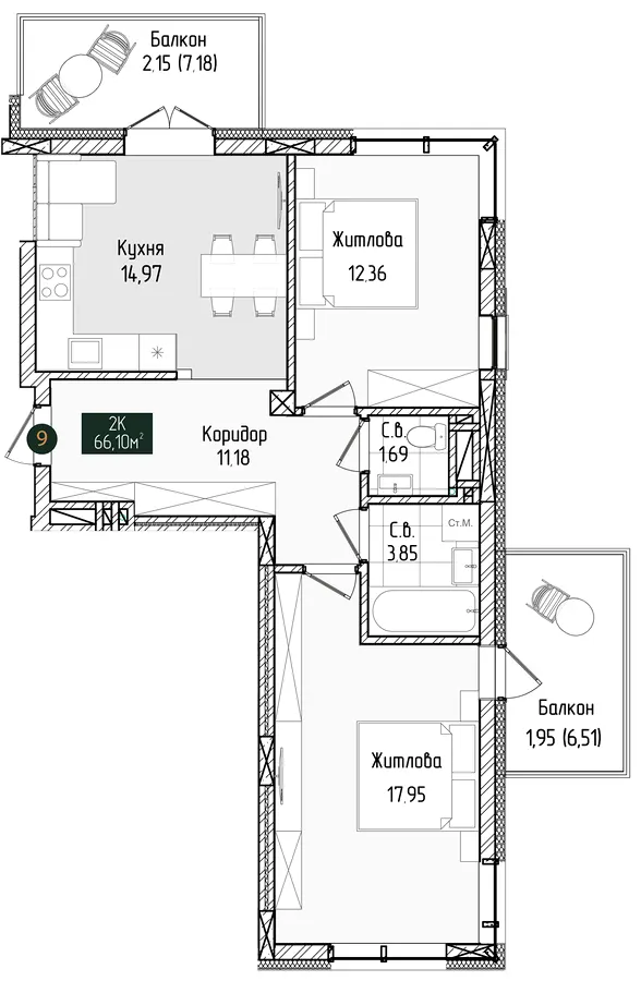 ЖК Grand Residence Chernivtsi — 66.1 м²