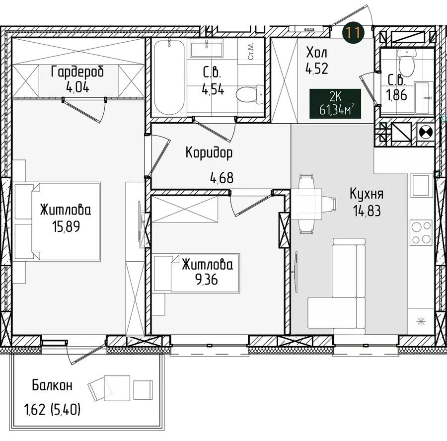 ЖК Grand Residence Chernivtsi — 61.3 м²