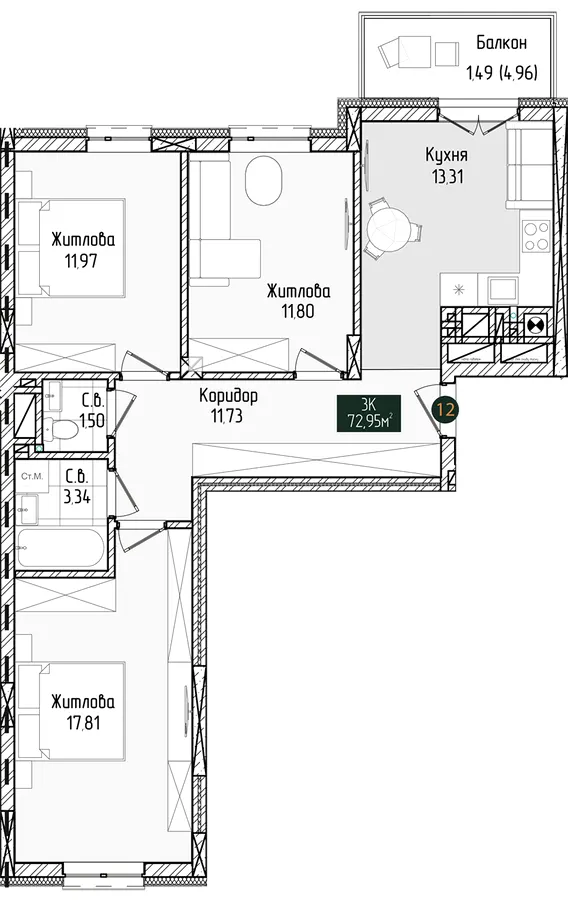 ЖК Grand Residence Chernivtsi — 73 м²