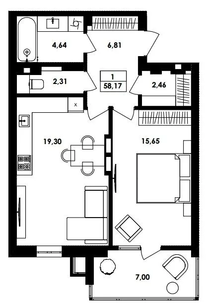 ЖК ТИSHA — 58.2 м²