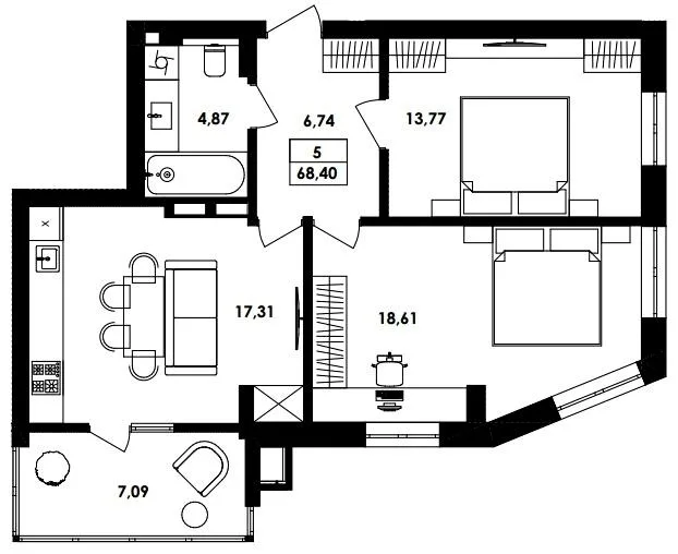 2-кімнатна квартира, 68 м², вул. Івана Богуна, 186, Вінниця — фото 1