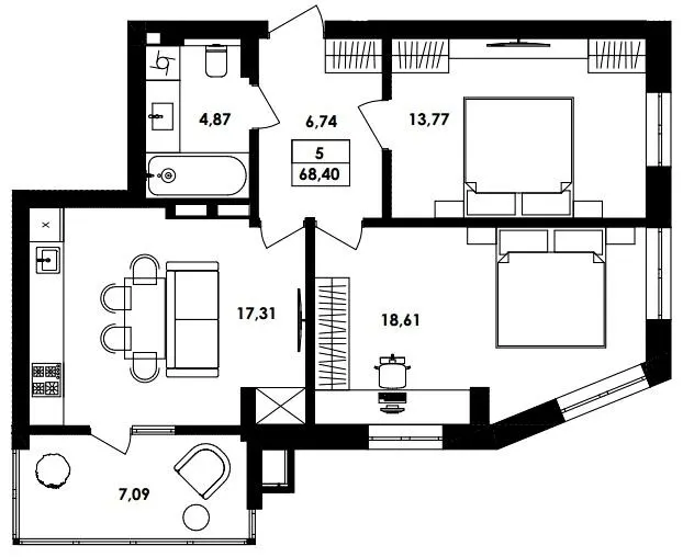 ЖК ТИSHA — 68.4 м²