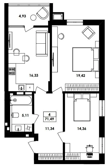 ЖК ТИSHA — 71.5 м²