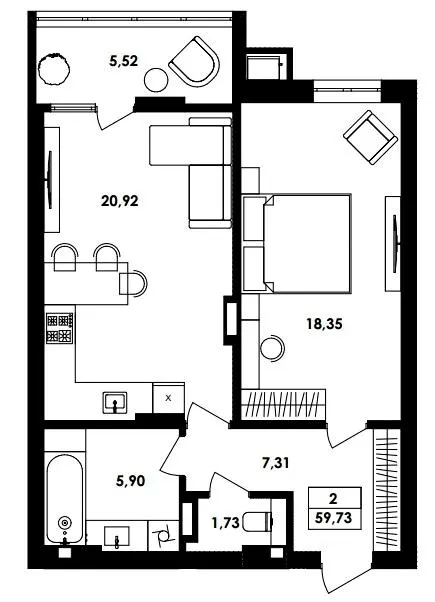 ЖК ТИSHA — 59.7 м²