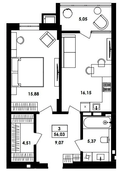 1-кімнатна квартира, 56 м², вул. Івана Богуна, 186, Вінниця — фото 1