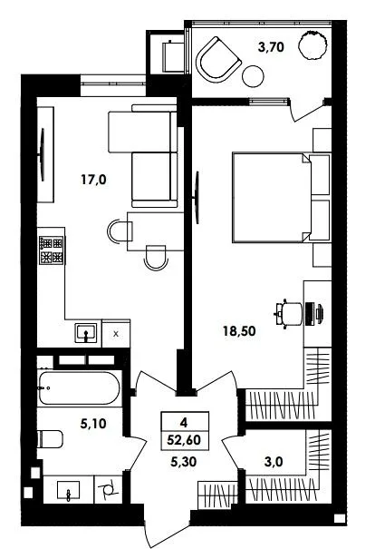 1-кімнатна квартира, 53 м², вул. Івана Богуна, 186, Вінниця — фото 1
