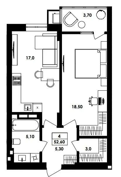 ЖК ТИSHA — 52.6 м²