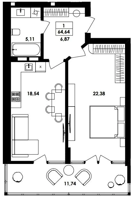 1-кімнатна квартира, 65 м², вул. Івана Богуна, 186, Вінниця — фото 1